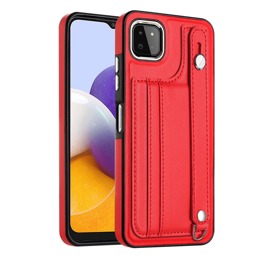 For Samsung Galaxy A22 5G (EU Version) Kickstand Case YB Leather Coating Series-5 Card Holder TPU Phone Cover For Samsung Galaxy A22 5G (EU Version) Kickstand Case YB Leather Coating Series-5 Card Holder TPU Phone Cover